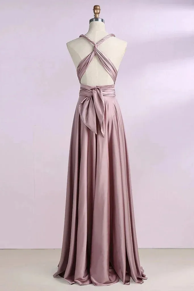 Dusty Rose Halter One Shoulder A-line Prom Gown, OL029