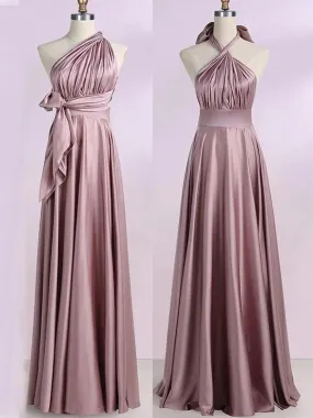 Dusty Rose Halter One Shoulder A-line Prom Gown, OL029