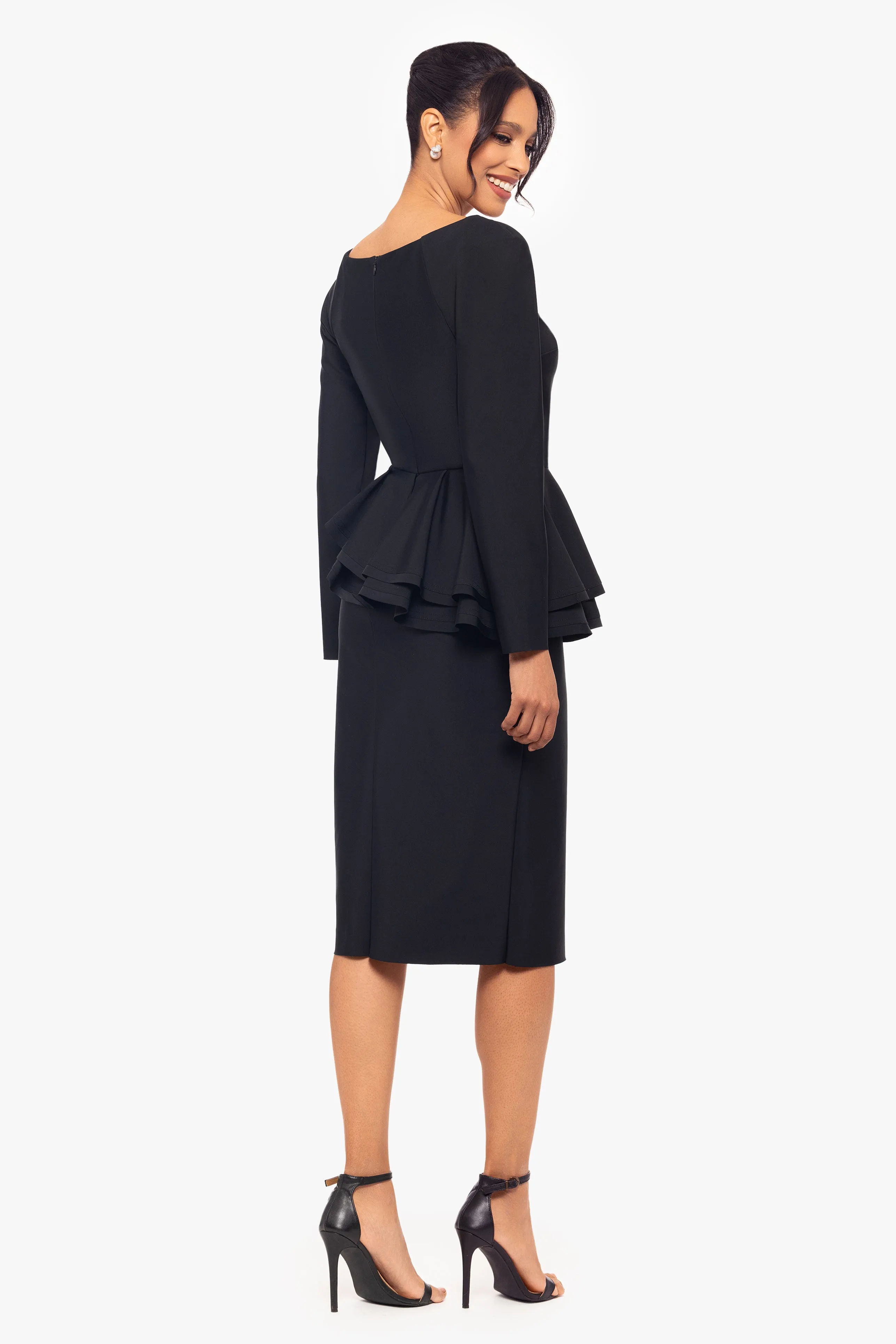 Short Asymmetrical Peplum Long Sleeve Dress, Mangoite Ring