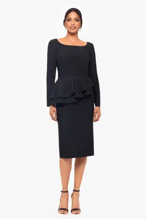 Short Asymmetrical Peplum Long Sleeve Dress, Mangoite Ring