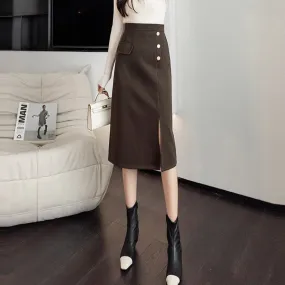 Elegant High-Waist Long Pencil Skirt in Solid Color