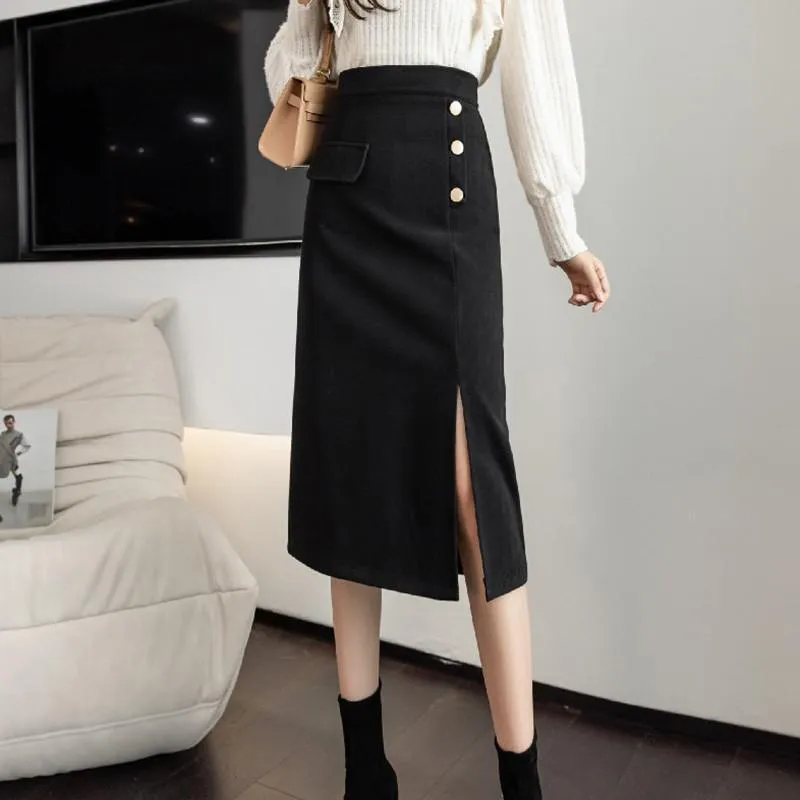 Elegant High-Waist Long Pencil Skirt in Solid Color