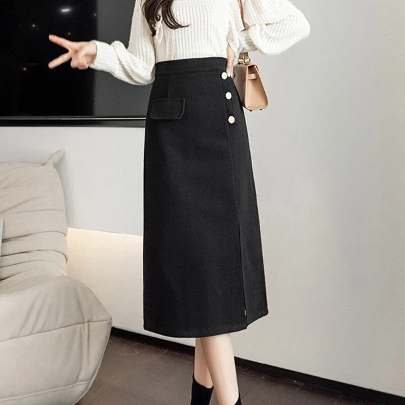 Elegant High-Waist Long Pencil Skirt in Solid Color