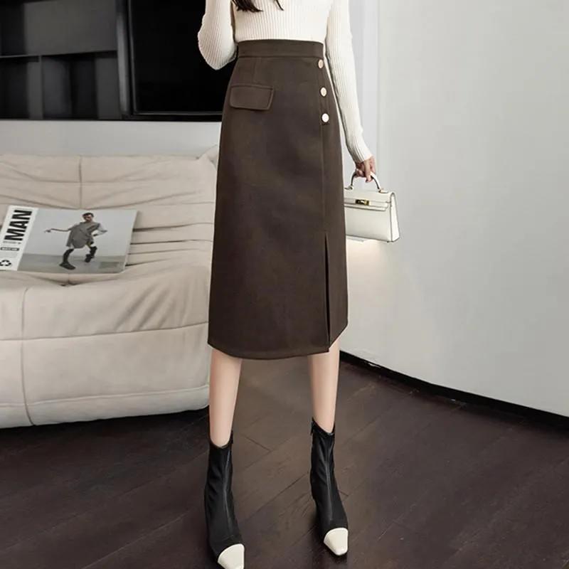 Elegant High-Waist Long Pencil Skirt in Solid Color