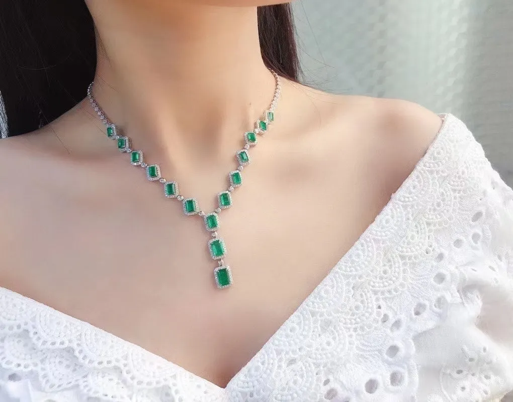 Emerald Diamond Lariat Tennis Chain