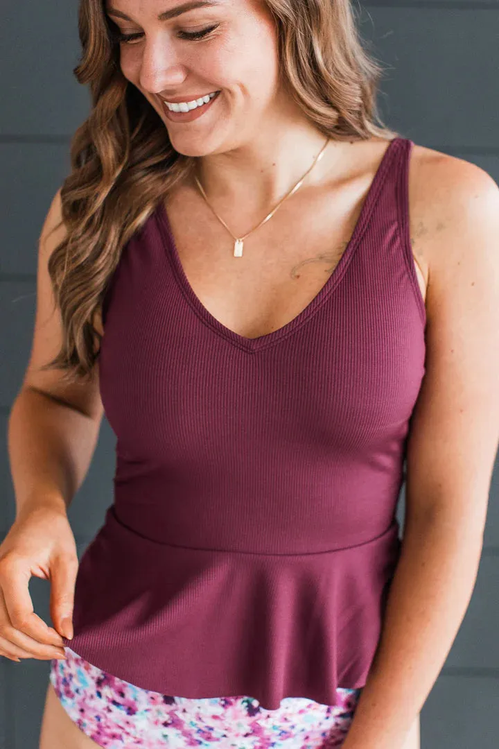 Ribbed Plum Tankini Top