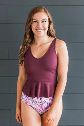 Ribbed Plum Tankini Top