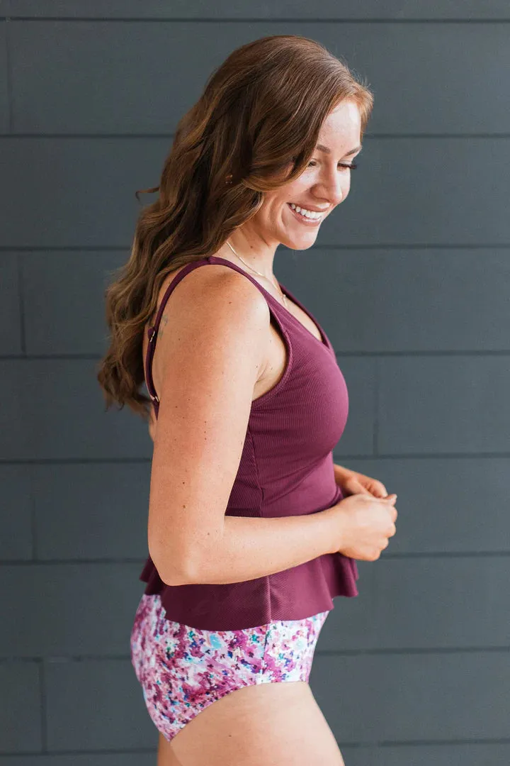 Ribbed Plum Tankini Top