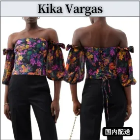 Kika Vargas Sleeveless Cotton Peplum Top with Floral Patterns