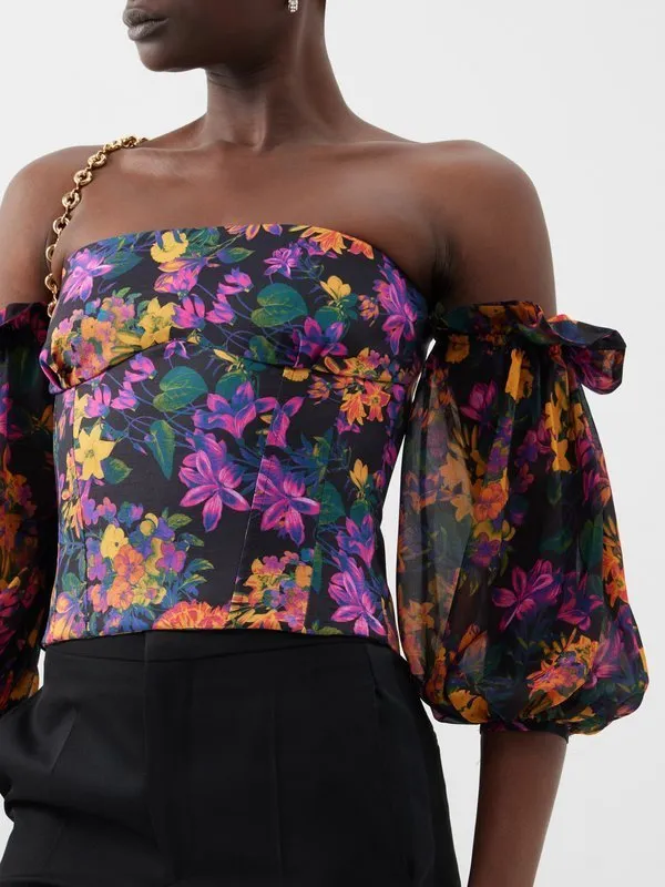 Kika Vargas Sleeveless Cotton Peplum Top with Floral Patterns