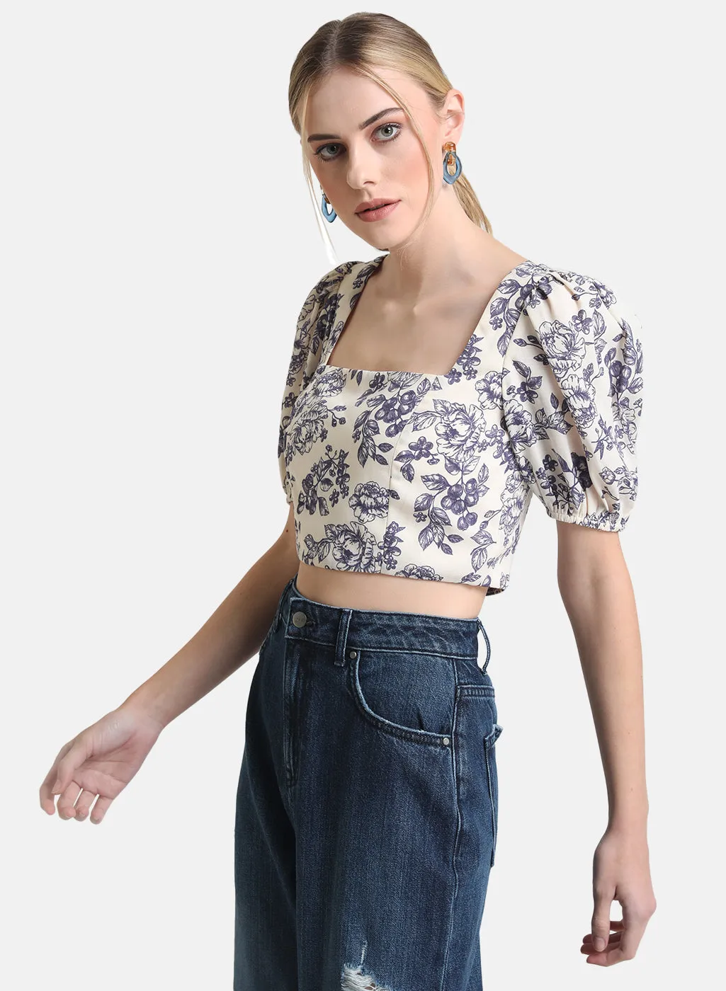 Floral Print Puff Sleeve Top