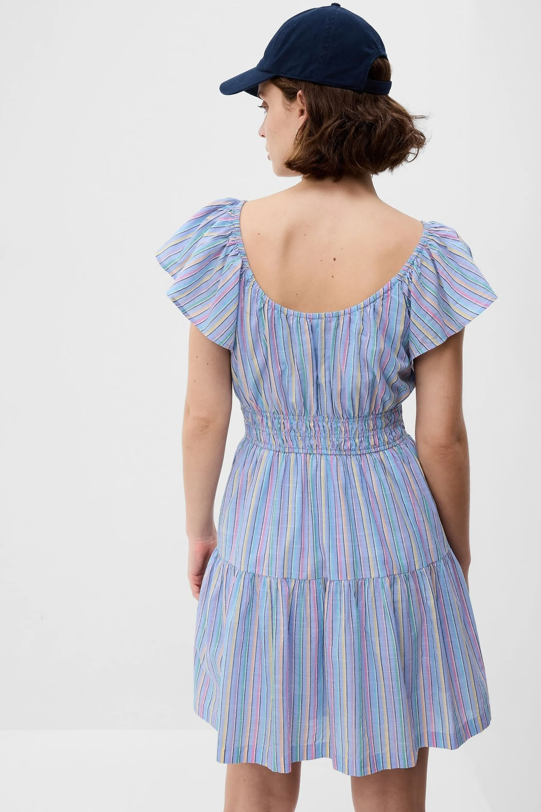 Flutter Sleeve Tiered Square Neck Mini Dress