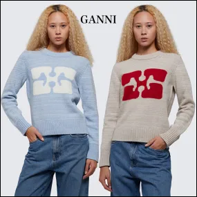 U-Neck Wool Casual Long Sleeves Logo