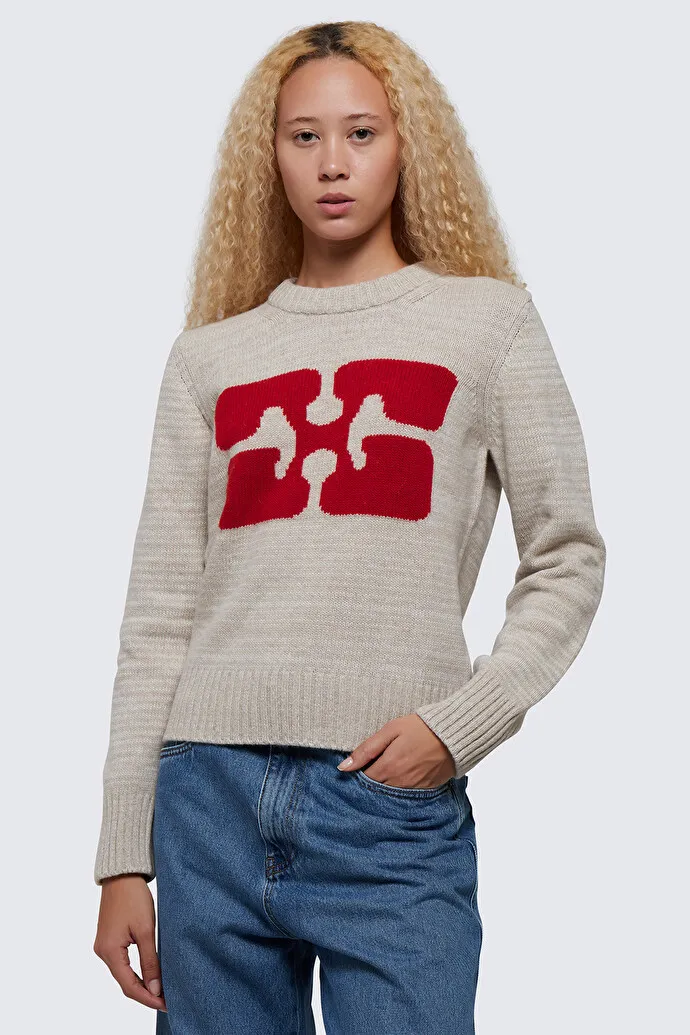 U-Neck Wool Casual Long Sleeves Logo