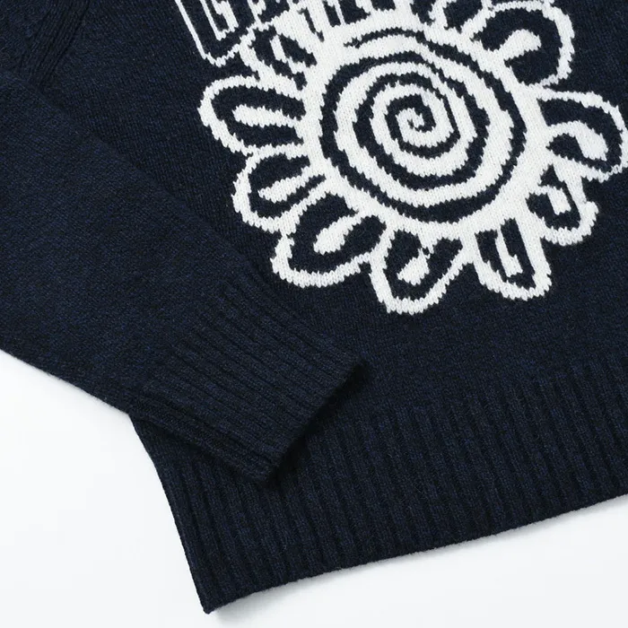 Casual Wool U-Neck Long Sleeves with Flower Patterns