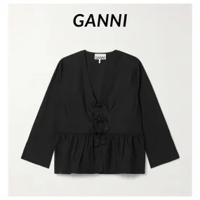 Plain Cotton Shirts & Blouses Peplum Cropped Ganni