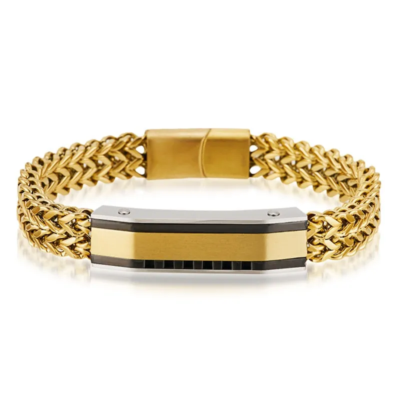 14K Gold-Plated Cuban Link Bar Bracelet in Stainless Steel