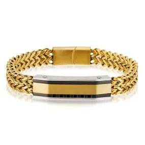 14K Gold-Plated Cuban Link Bar Bracelet in Stainless Steel