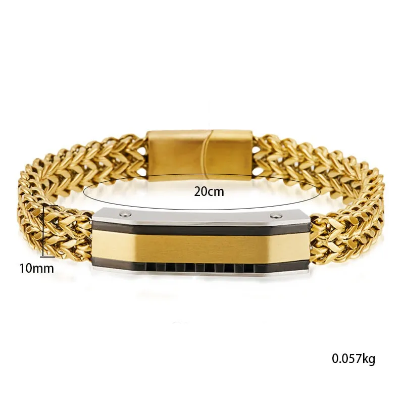 14K Gold-Plated Cuban Link Bar Bracelet in Stainless Steel