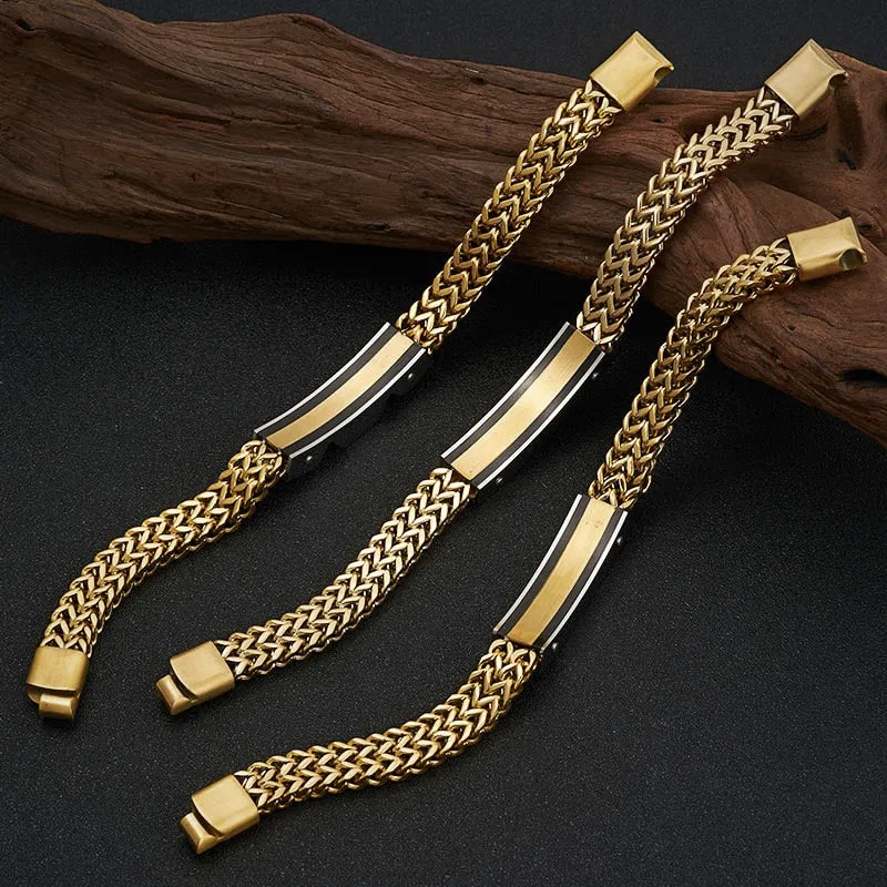 14K Gold-Plated Cuban Link Bar Bracelet in Stainless Steel