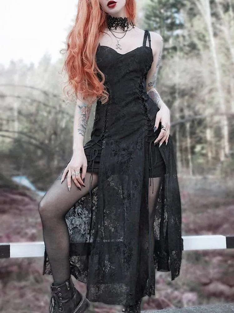 Goth Dark Lace Bandage Midi Dress