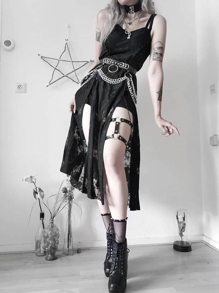 Goth Dark Lace Bandage Midi Dress