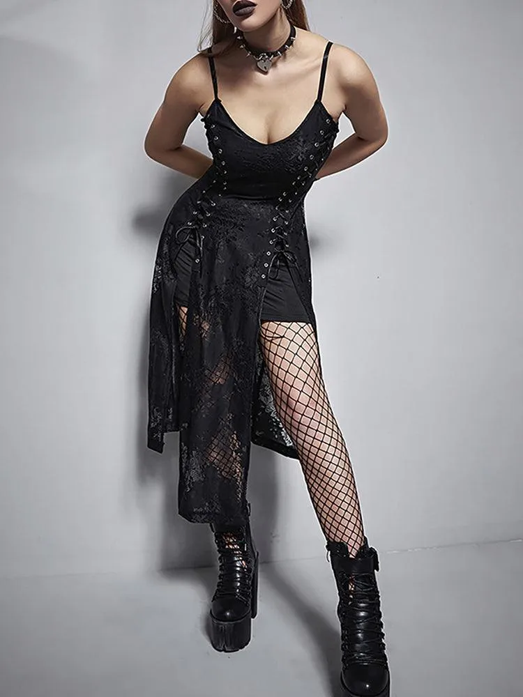 Goth Dark Lace Bandage Midi Dress