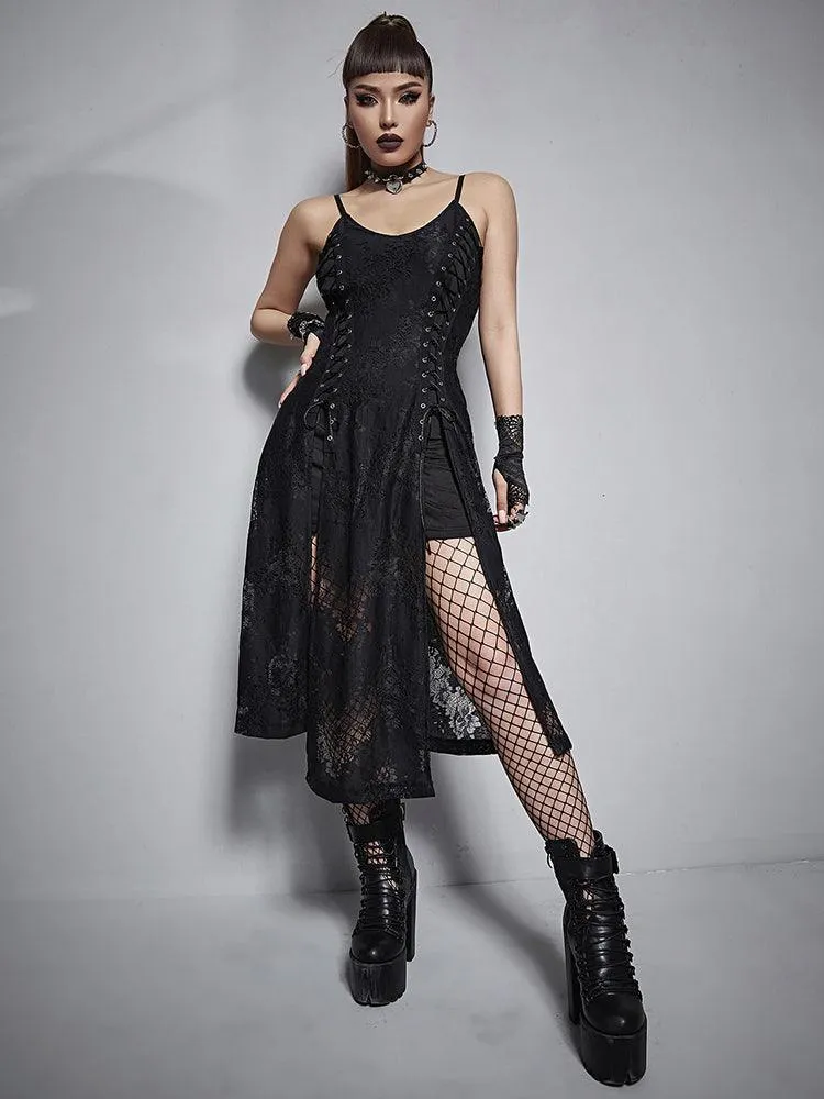 Goth Dark Lace Bandage Midi Dress