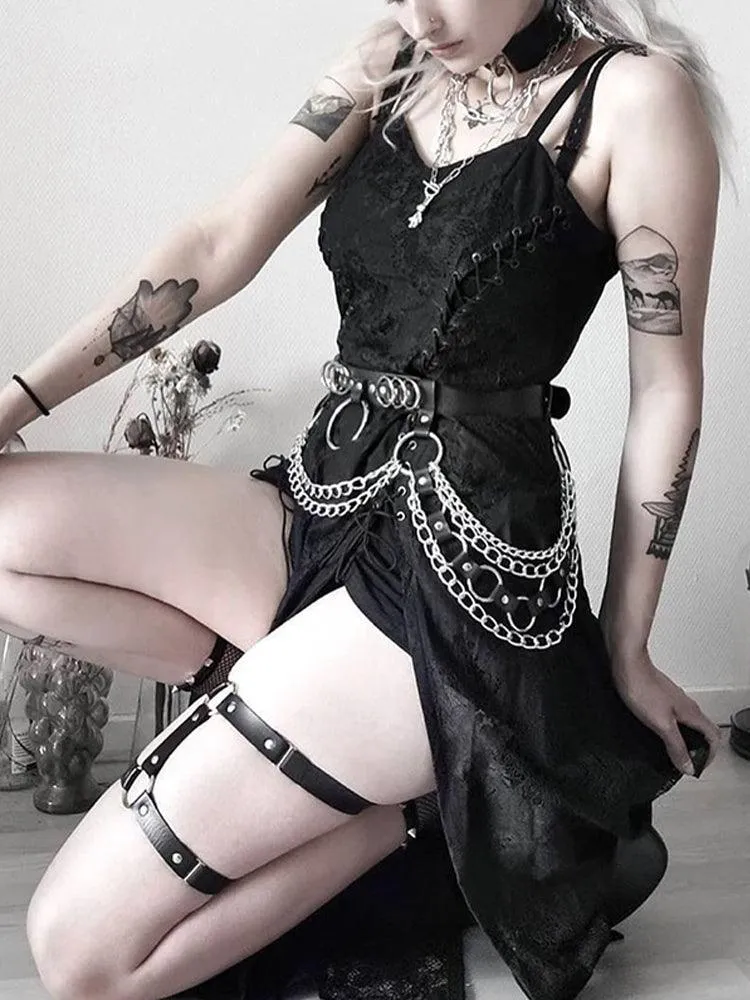 Goth Dark Lace Bandage Midi Dress