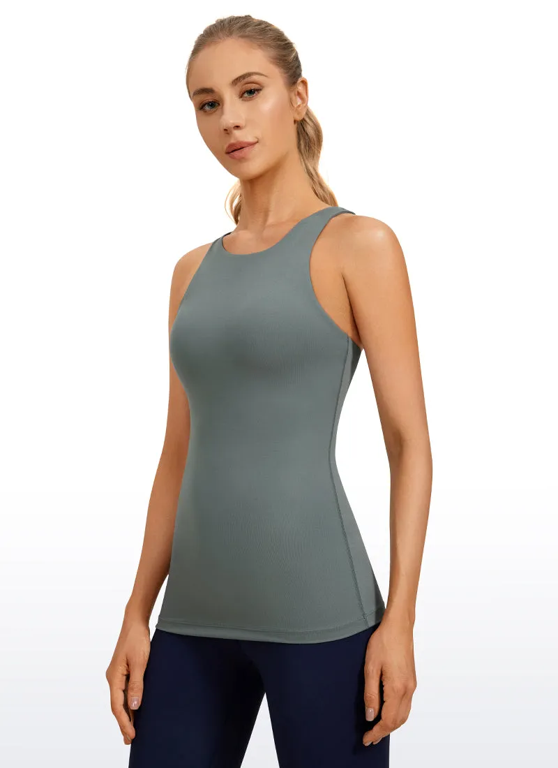 High Neck Racerback Tanks with Built-in Bra