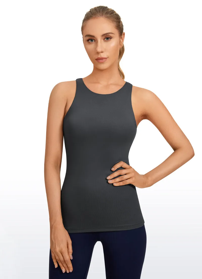 High Neck Racerback Tanks with Built-in Bra