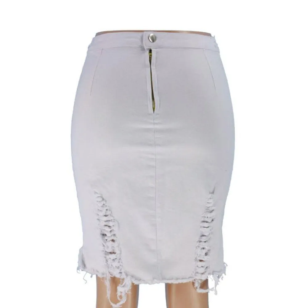 High Waist Stretchy Skinny Black White Tassel Jeans Pencil Skirts