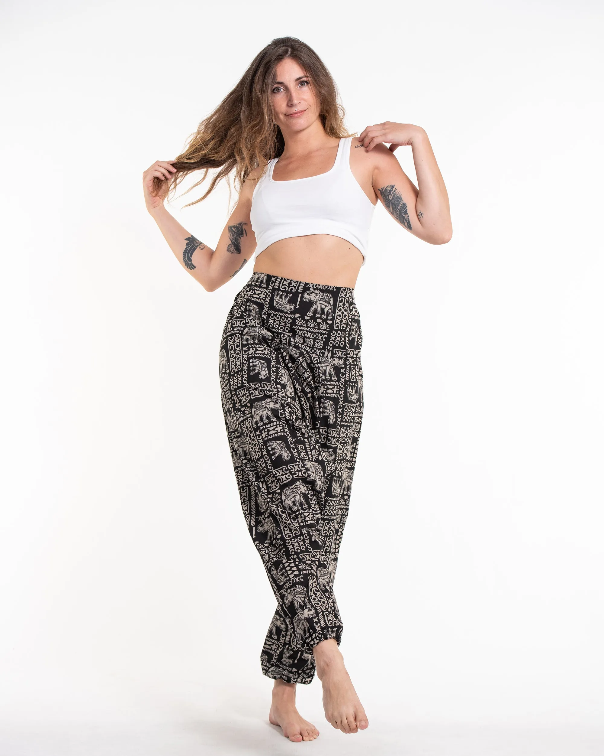 Black Hill Tribe Elephant Printed Women's Harem Pants