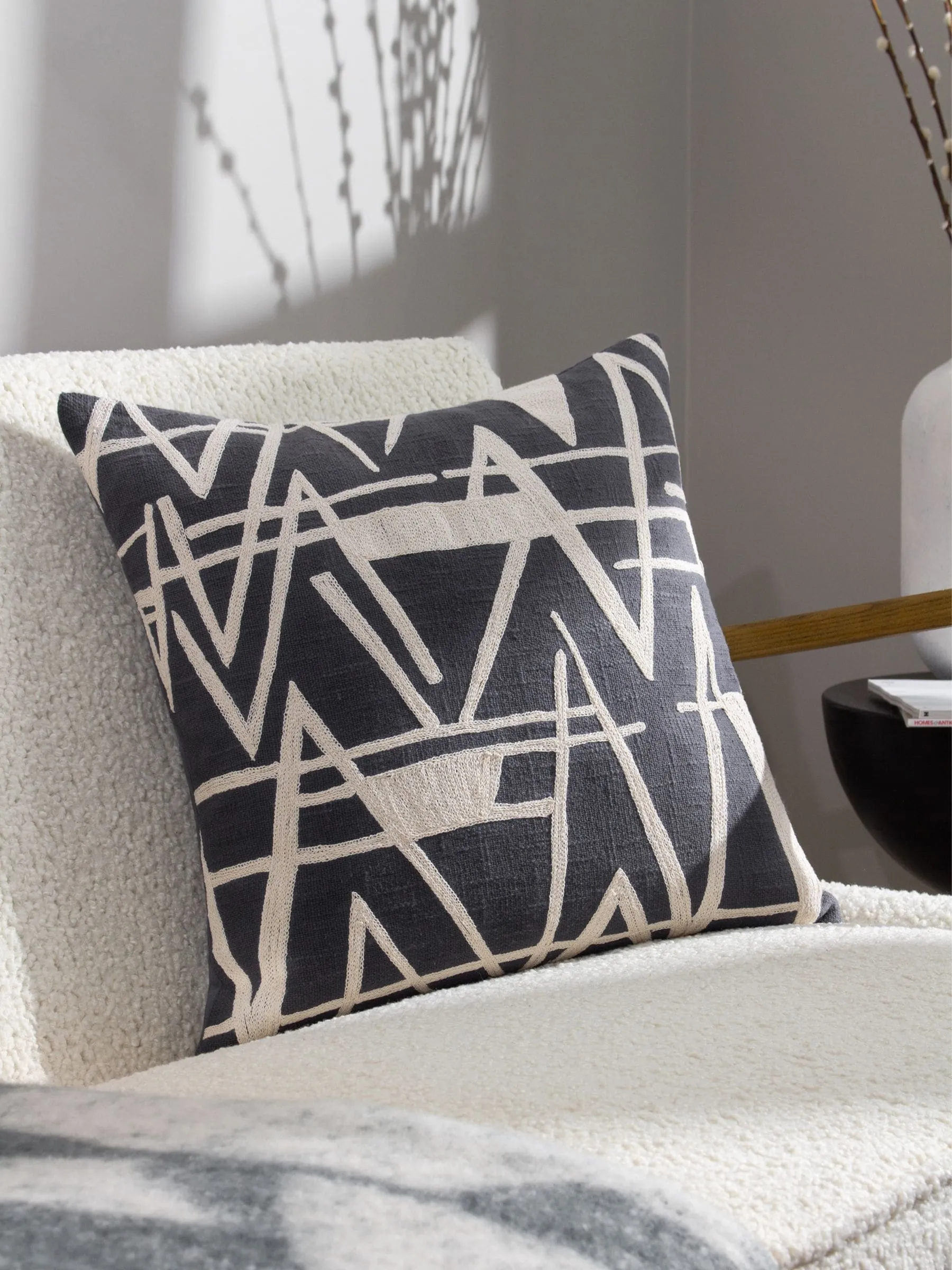 HÖEM Blue Vannes Embroidered Feather Filled 100% Cotton Cushion