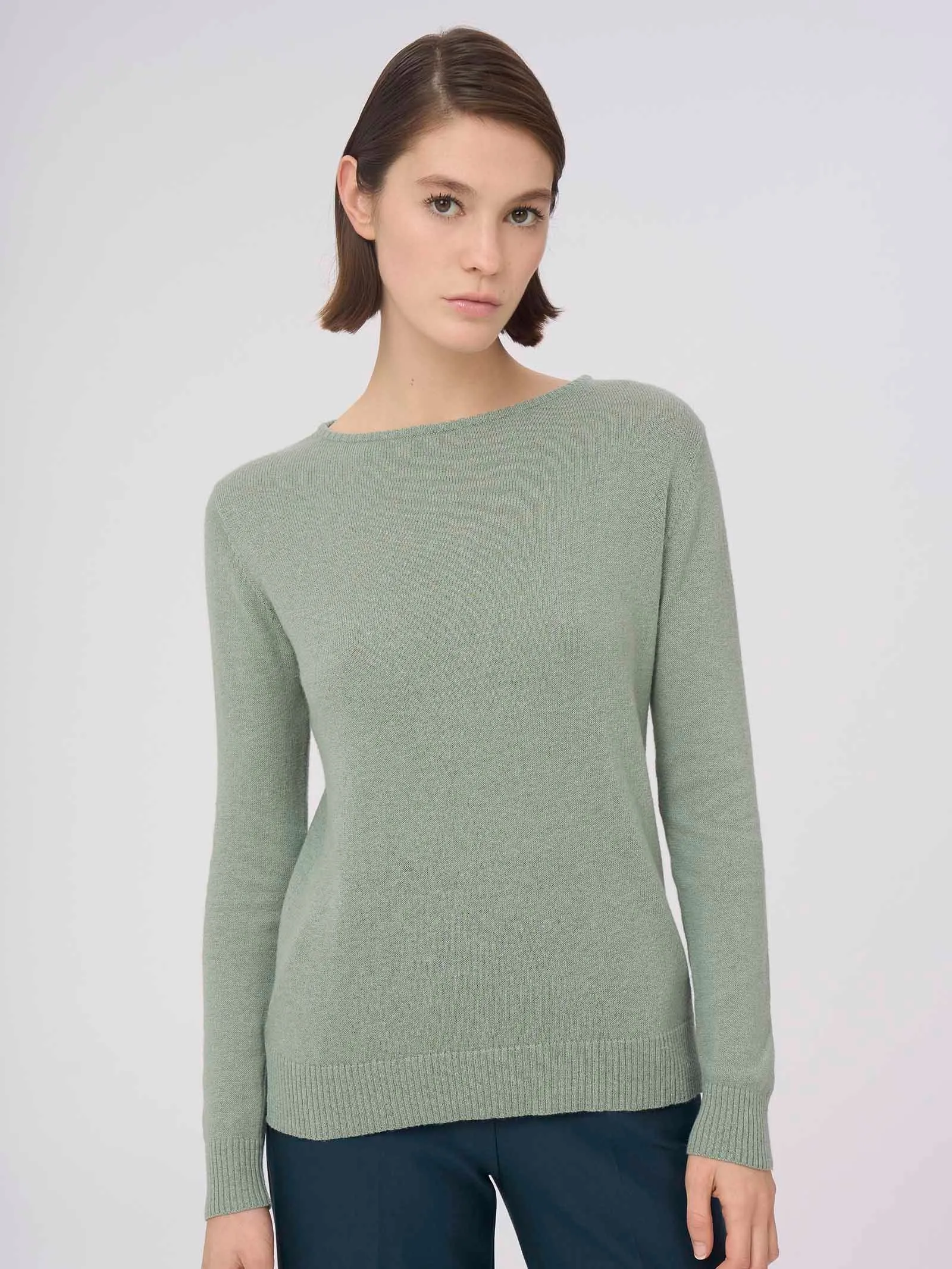 Women's Iceberg Green Boat Neck Sweater in Nice Wool