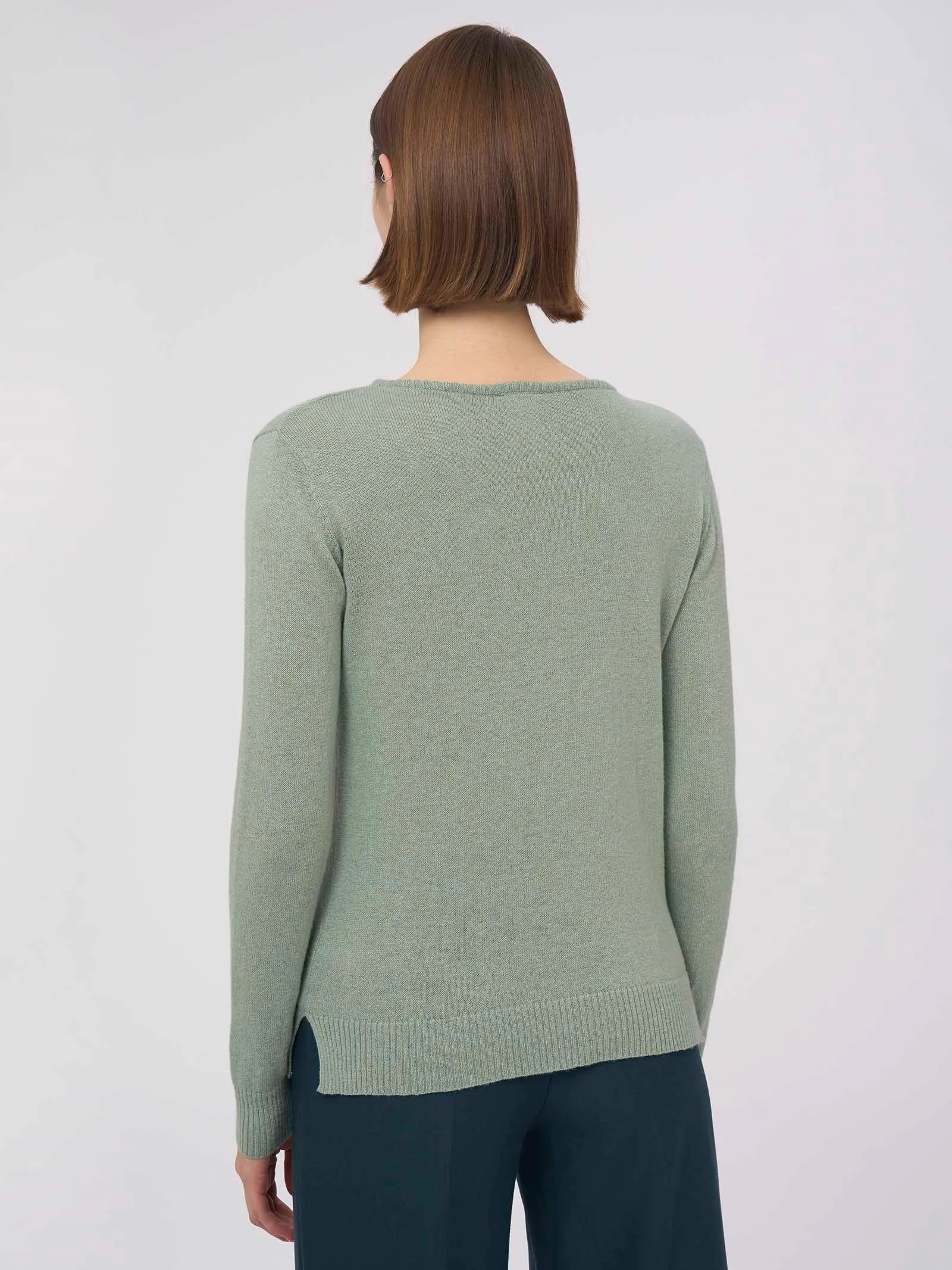 Women's Iceberg Green Boat Neck Sweater in Nice Wool