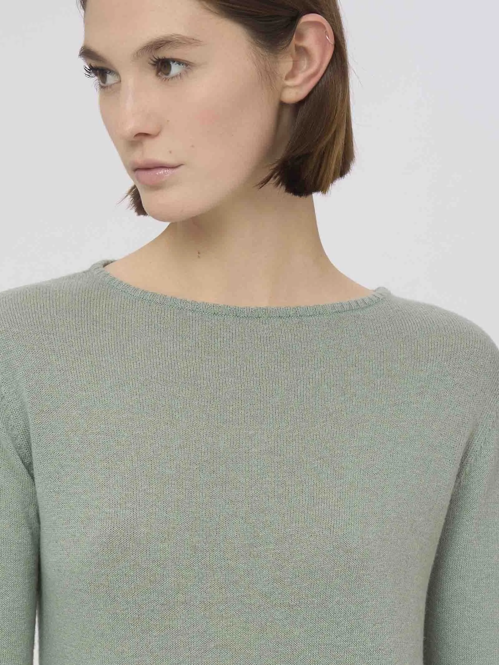 Women's Iceberg Green Boat Neck Sweater in Nice Wool