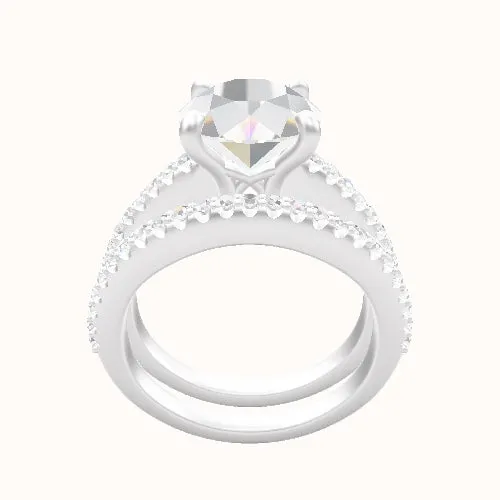 Illusion Set Shank Engagement Ring With X Gallery Head and Matching Band