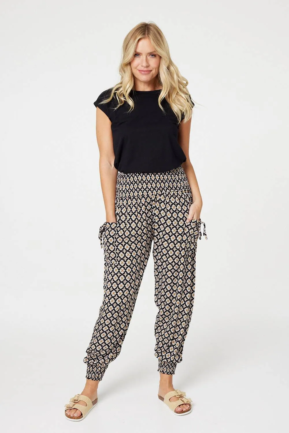 Izabel London Mosaic Print Shirred Harem Pants