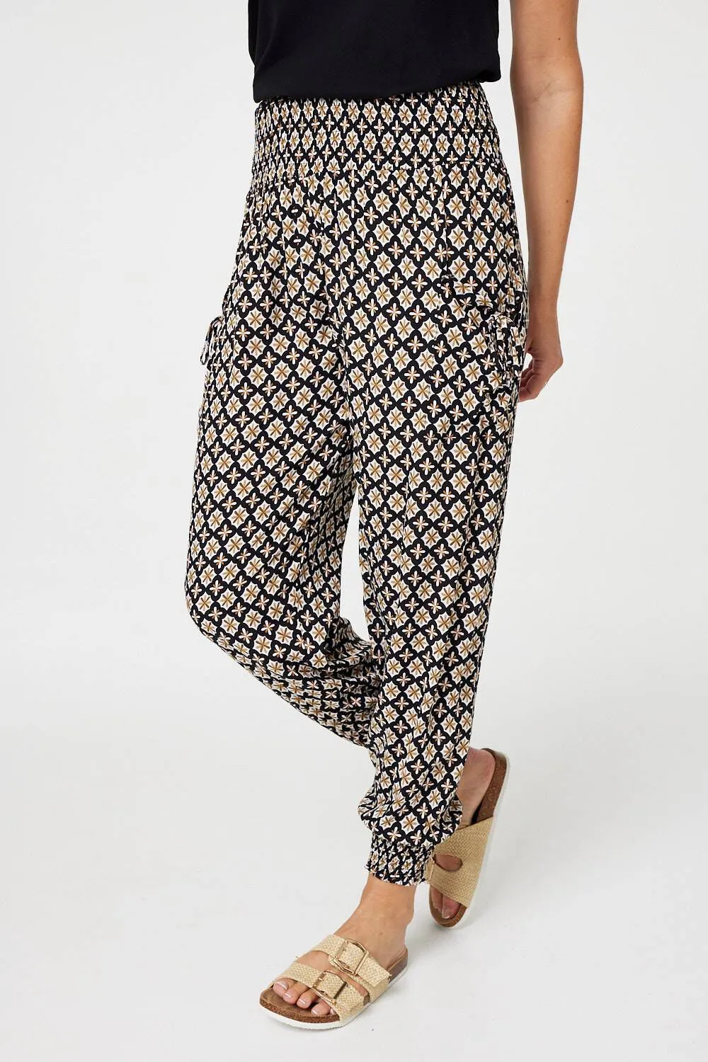 Izabel London Mosaic Print Shirred Harem Pants