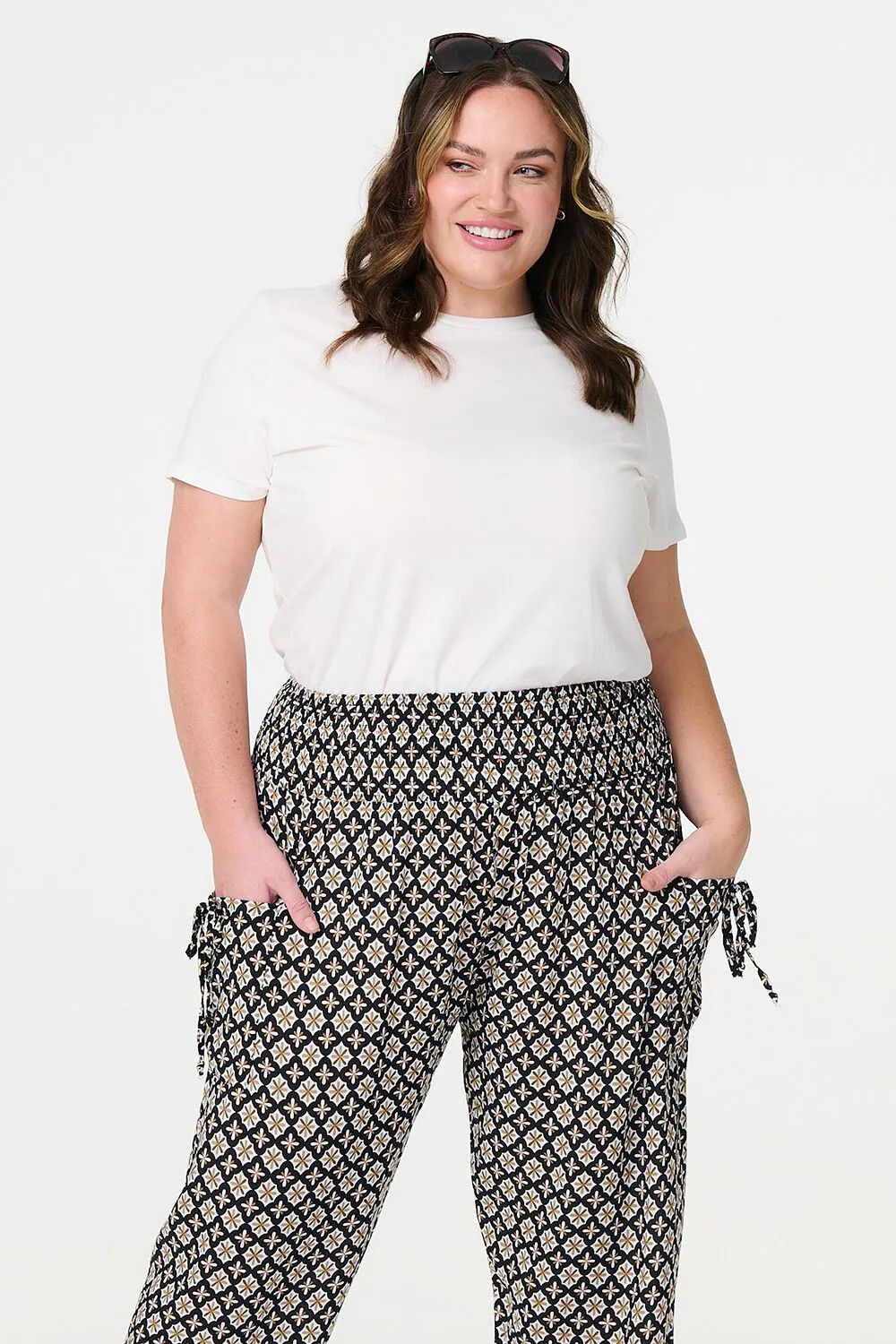 Izabel London Mosaic Print Shirred Harem Pants