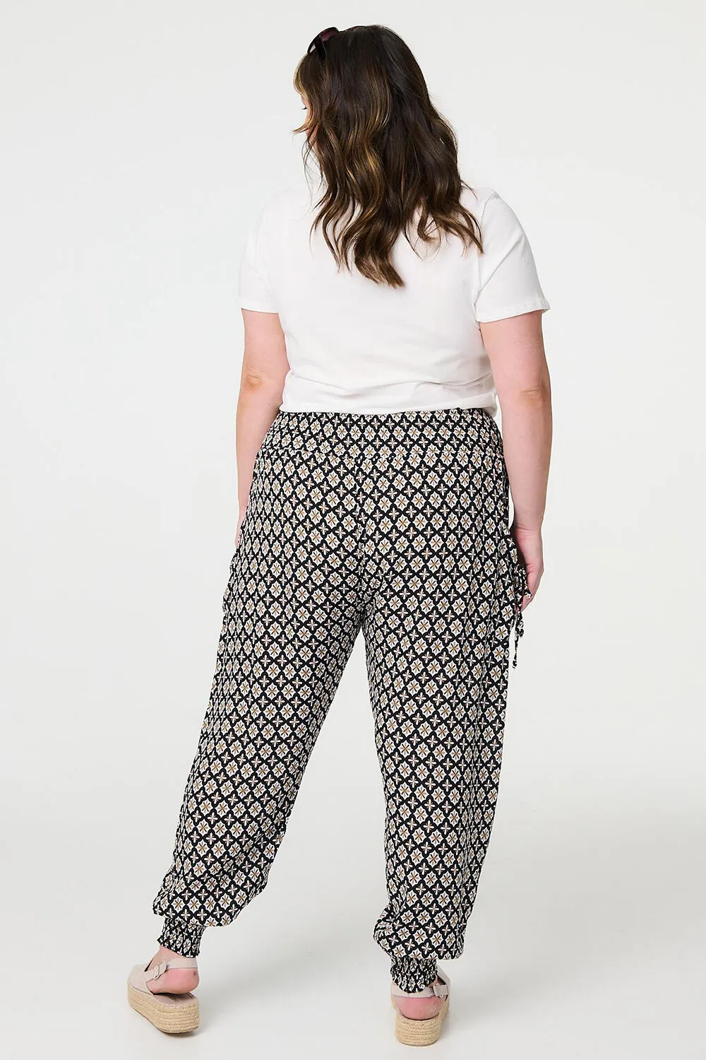 Izabel London Mosaic Print Shirred Harem Trousers