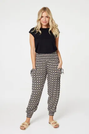 Izabel London Mosaic Print Shirred Harem Trousers