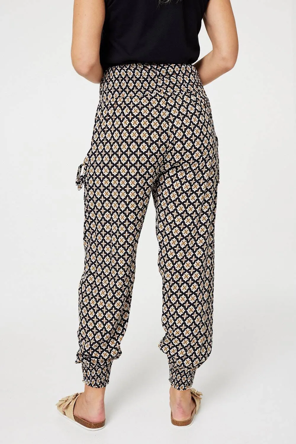 Izabel London Mosaic Print Shirred Harem Trousers