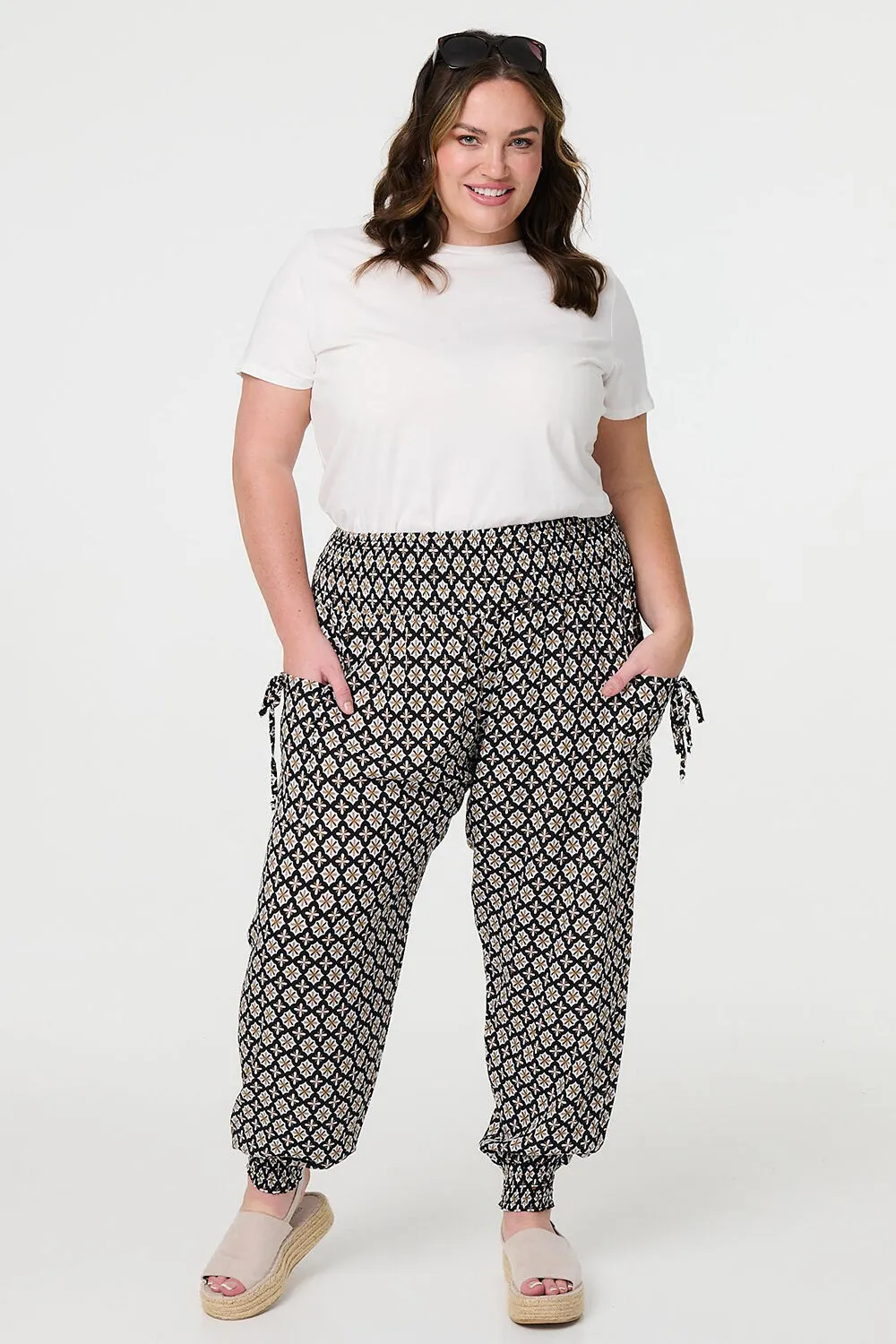 Izabel London Mosaic Print Shirred Harem Trousers