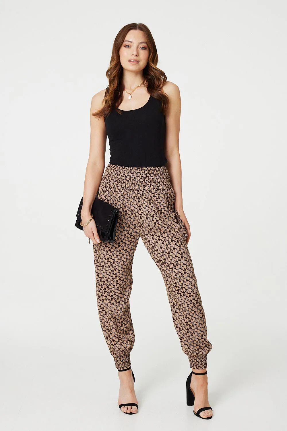 Izabel London - Printed High Waist Tassel Harem Trousers