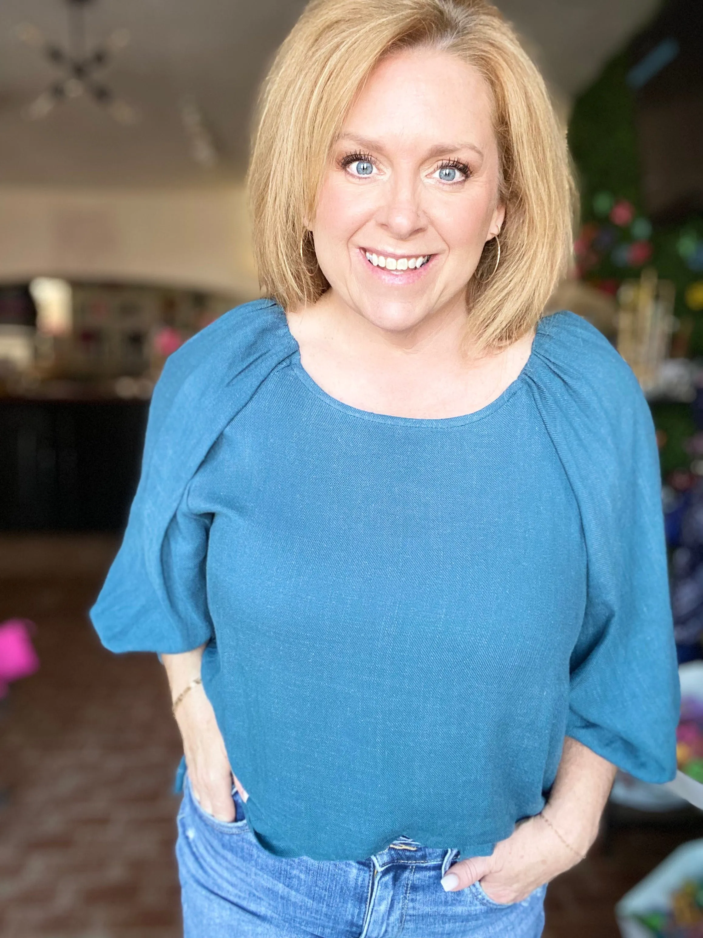 Teal Top with Puff Sleeves by Janine