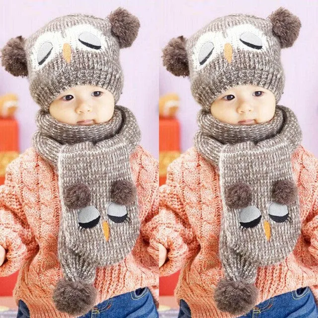 Kids Wool Crochet Warm Beanie Hat and Scarf Set