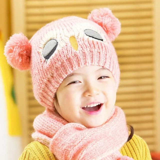 Kids Wool Crochet Warm Beanie Hat and Scarf Set