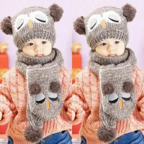 Kids Wool Crochet Warm Beanie Hat and Scarf Set